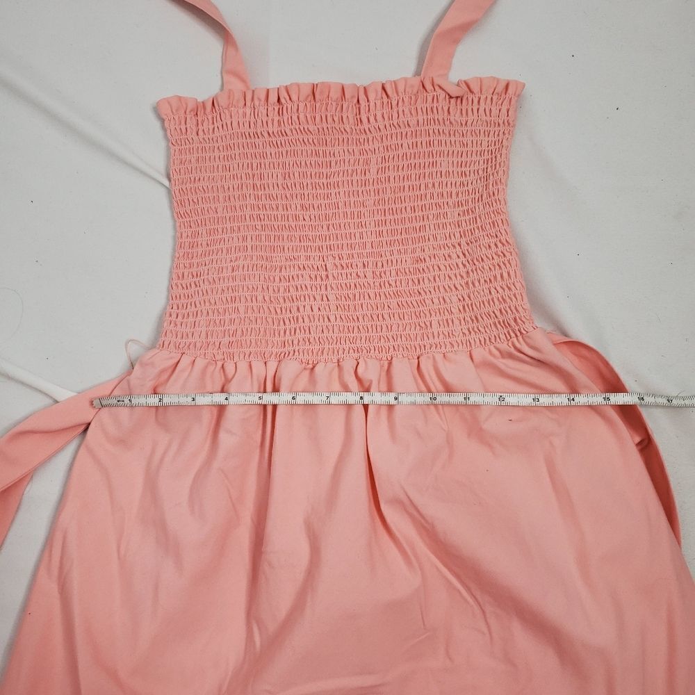 VINTAGE 70s pink dress shirred smocked top convertible‎ midi M - Picture 9 of 14